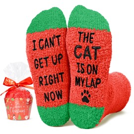 HAPPYPOP Christmas Cat Mom Gifts – Cute Fuzzy Socks for Women Men, Cat Lover Cat Dad Gifts, Funny Christmas Socks for Her