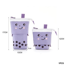 Jagowa Cute Pencil Case Cartoon Stand Up Adjustable Pencil Case Pouch Telescopic Pen Holder Cosmetic Bags for School Office(Purple Brown)