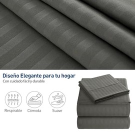 Bluelander Juego de Sabanas, Sabanas Queen Size, 4 Piezas, 1800 Hilos, Cómodas y Frescas, Calidad de Lujo, Hipoalergénicas, Lavado a Máquina (Gris... 