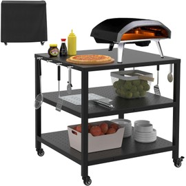Grilleroy Pizza Oven Table Cart for Ooni/Ninja Woodfire/Blackstone/Cuisinart Pizza Oven Stand for Outside, Modular Table Movable Prep Cart with Pizza Topping Station for Ooni Koda Karu Fyra 16/12