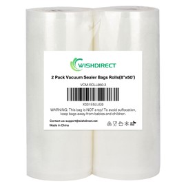 WishDirect Vacuum Sealer Bags Rolls (2-Pack), 8” X 50’ Heavy Duty Commercial Grade Embossed Bags for Food Preservation Freezer Sous Vide Cooking(Total 100 Feet)