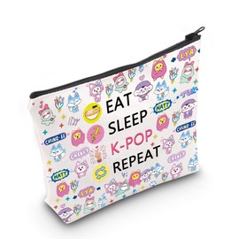 CMNIM Korean Group Singer Merch,K-Pop Makeup Bag,Eat Sleep K-Pop Repeat Travel Pouch,K-Pop Merchandise Gift, Bangtan StrayK Pink Jeans It-y Twi-e Atee- TomorrowXT Merch (It-y K-Pop Repeat MB)