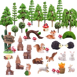 Pack of 42 Model Building Trees, Miniature Fairy Garden Accessories, Miniature Decorative Animals Figures, Forest Animals Figures, H0 Trees with Animal Figures, Plastic Trees for Projects for DIY