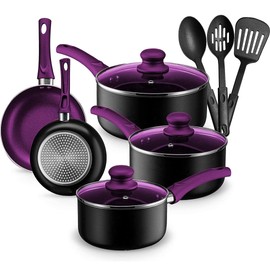 Chef's Star Pots And Pans Set Kitchen Cookware Sets Nonstick Aluminum Cooking Essentials 11 Pieces Purple