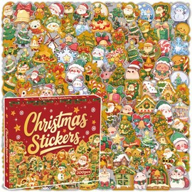200PCS Christmas Stickers for Kids, Christmas Party Favors Stocking Stuffers, Holiday Gifts with Box, Xmas Party Favors for Kids Teens Adults