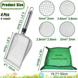 Soil Sifter for Gardening, 4 Pack Garden Sifter Shovel with Repotting Mat, 2/2.8/3.8/5mm Mesh Sieve, Compost Sifter Shovel for Sand, Rocks, Ideal for Small-Scale Soil Sieving
