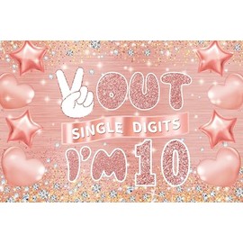 10th Birthday Backdrop Banner, Peace Out Single Digits I‘m 10 Birthday Photography Background Rose Gold, Happy 10th Birthday Decoration for Girls, 10 Years Old Birthday Poster Fabric 6x4ft (Rosegold)