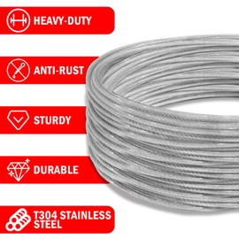 VIVBOO 40ft Clothes Line Outdoors 3/16" Wire Ropes Silver PVC Coating Laundry Drying Clothesline Retractor with Metal Hooks Heavy Duty for Umbrella Travel Outside Camping Backyard