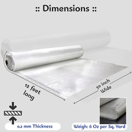 Fiberglass Cloth 6 Oz - 50 Inches x 12 Feet / 4 Yd Long - E-Glass Plain Weave - Fiber Glass Sheet - Fiberglass Mat - Woven Fabric for Boat RC Plane Auto Car Surfboard Tub Pool Repair - [Pack of 2]