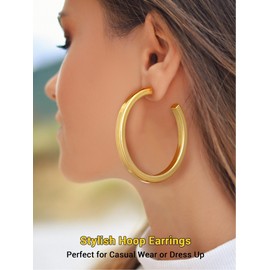 Gold Large Hoop Earrings for Women Big Open Earrings Lightweight Hypoallergenic 60MM Gold Plated