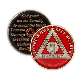 6 Year Sobriety Coin | Triplate AA Chip Recovery Anniversary Token (Red)