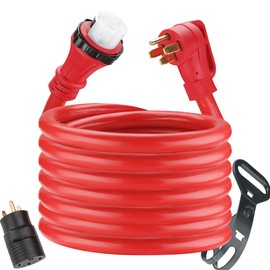 50 Amp 30 Feet RV Extension Cord NEMA 14-50P/SS2-50R Twist Locking with 30M/50F Adapter,6/3+8/1 Gauge STW Heavy Duty RV/Generator Power Extension Cord with Strap,Erboelec,ETL Listed