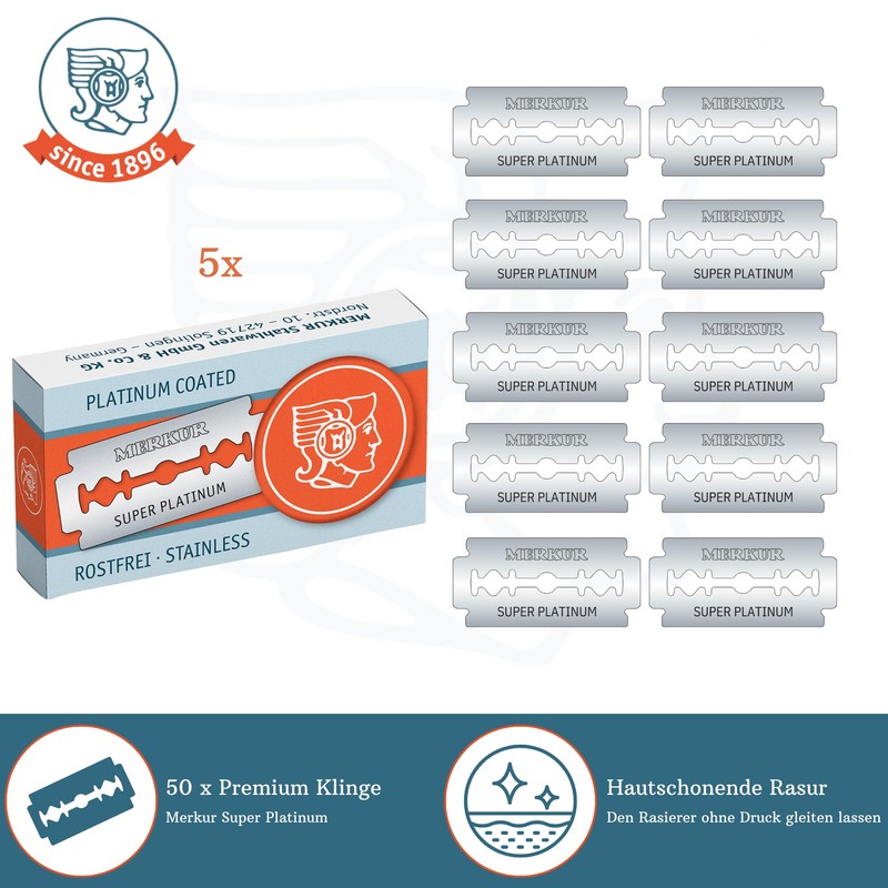MERKUR Super Platinum 910 Razor Blades Stainless Steel (Pack of