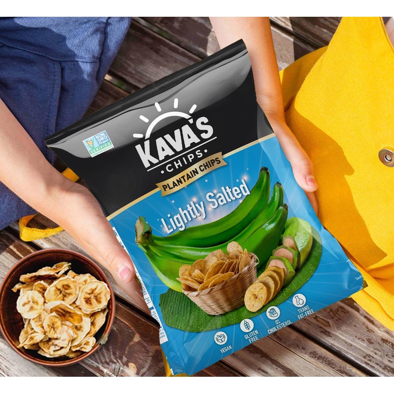Kava's Plantain Chips, Lightly Salted Chips - 24 Packs Vegan
