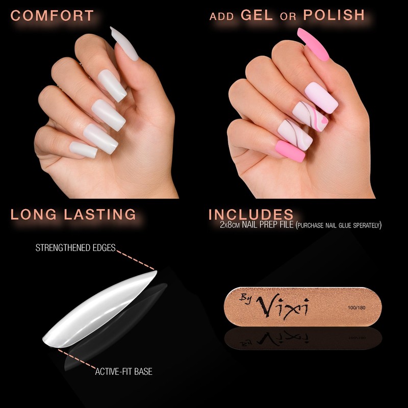 By Vixi 500 Long Square Nails with Preparation File, 10