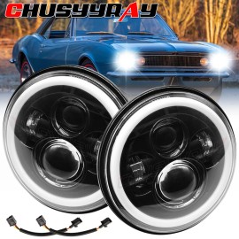 CHUSYYRAY Pair 7"inch Round white LED Headlight Hi/Lo DRL For Chevy Camaro Z28 1967-1981