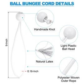 PATIKIL 9 Inch Tarp Ball Bungee Cord, 30 Pack Bungee Cords with Balls Canopy Tarp Tie Downs Cords Elastic String for Outdoor Camping Cargo Shelter Tent Poles, White