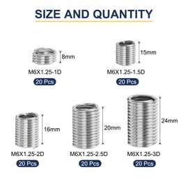 sourcing map 100pcs Wire Thread Insert Kit M6 x 1 (1D-3D) Metric 304 Stainless Steel Helical Inserts Coiled Thread Repair Kit Wire Screw Threaded Sleeve Sheath for Mechanical Equipment
