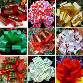 GiftWrap Etc Christmas Gift Pull Bows - 5" Wide, Set of 9, Red, Green, Gold, Stripes, Swirls