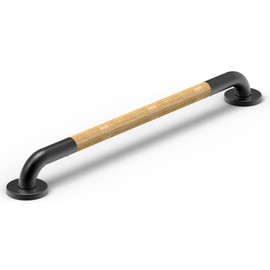 Bamboo Grab Bar for Bathtubs and Showers, ADA Compliant Handicap Bathroom Safety Handrail for Elderly, Wall Senior Rail Handle for Bath Shower Toilet Staircase, Matte Black 24inches