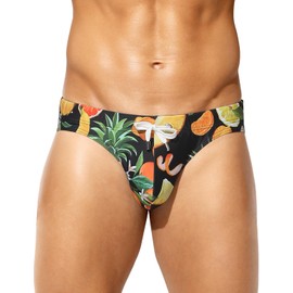 Arjen Kroos Swim Briefs for Men, Men's Swim Briefs Fruit Printed Swimwear with 3D Pouch & Drawstring Quick-Dry Summer Beach Bikini Bathing Suits, Fruit Print-AK4085, Small