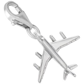 Sterling Silver Airplane Charm with Lobster Claw Clasp, Charms for Bracelets and Necklaces