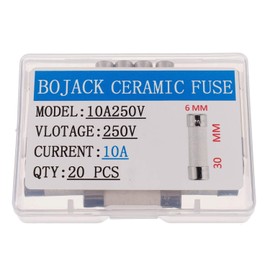BOJACK T10A250V 6x30 mm 10A 250V Slow-Blow Ceramic Fuses 10 amp 250 Volt 0.24 x 1.18 Inch Ceramic Tube Time-delay Fuses (Pack of 20)