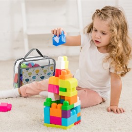 Toy Zippered Blocks Set for boy girls - 4PC Extra Large PVC Storage Organizer Bags with Mesh Side Pockets for Puzzle, Clay, Book, Small Models and Mini Plush Toys. XL: 26.5 x8 x34 (Grey)