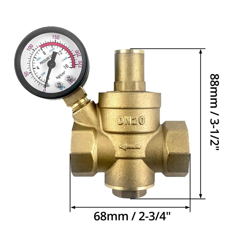 QWORK® DN20 Brass Water Pressure Regulator with Pressure Regulator Pressure