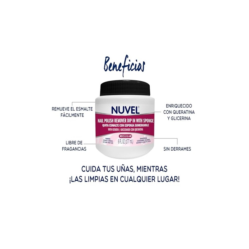 Quitaesmalte Nuvel con Esponja DIP-IN 177ml | Remueve Esmaltes de