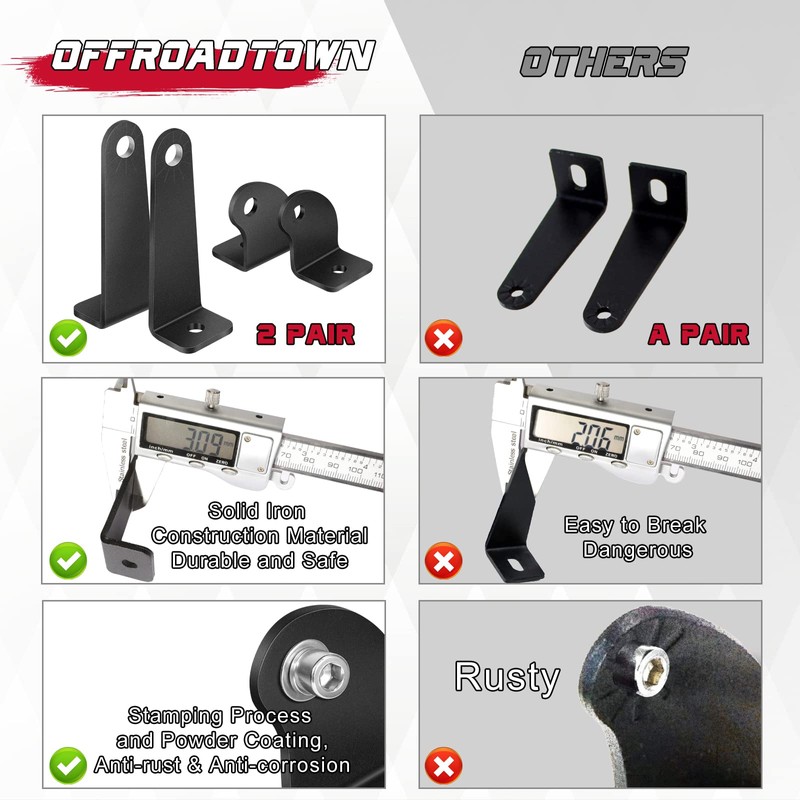 OFFROADTOWN 2 Pack Light Bar Mounting Brackets Side-Mounted Brackets for