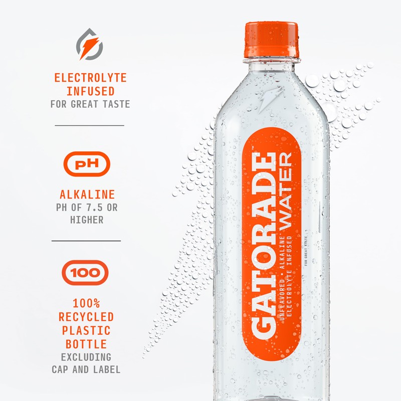 Gatorade Water, Unflavored, Electrolyte infused for great taste, Alkaline PH
