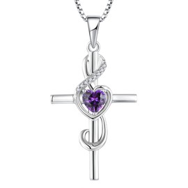 STARCHENIE Note Cross Necklace for Women Sterling Silver Treble Clef Pendant Music Note Jewelry Created Amethyst