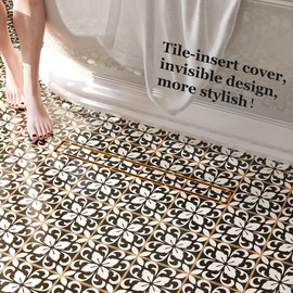 Neodrain 24-Inch Gold Linear Shower Drain with Tile Insert Cover, Golden 304 Stainless Steel Rectangle Shower Floor Drain, Linear Drain with Leveling Feet, Hair Strainer, CUPC Certified