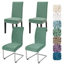 Alishomtll Stretch Velvet Chair Covers, Set of 4 Chair Covers, Swing Chair, Elastic Covers, Washable, Removable Chairs Protection for Kitchen, Restaurant, Hotel, Banquet, Wedding (Bean Green, Set of 4