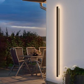 lundwa 59inch Long Outdoor LED Wall Light 45W Black Warm White Porch Light Acrylic Waterproof IP65 Exterior Wall Light Fixture for House Patio Porch Courtyard