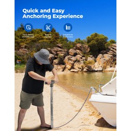 KEMIMOTO Shallow Water Anchor, Stainless Steel Pole Anchor for Jet ski Kayak Pontoon PWC Secure on Sandbar Beach Marine Boat Anchor Kit Accessories