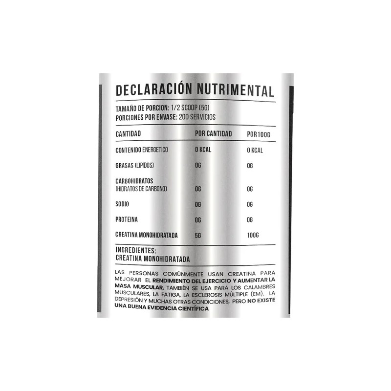 Black Supplements Creatina Monohidratada 1kg 200 Servicios