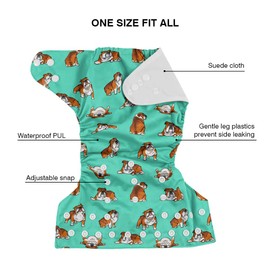 WIRESTER Set of 2 Baby Cloth Diaper One Size Adjustable Washable Reusable Cloth Pocket Diaper for Baby - English Bulldog Funny Playful Postures