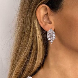 Aneneiceera Vintage Crystal Chandelier Earrings Gold Crystal Tassel Earrings Rhinestone Tennis Chain Earrings CZ Fringe Chain Earrings Jewellery for Women and Girls, Zinc