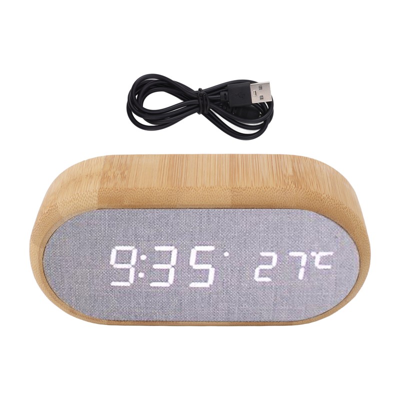 Wooden Alarm Clock Digital Voice Control LED Glowing USB Plug