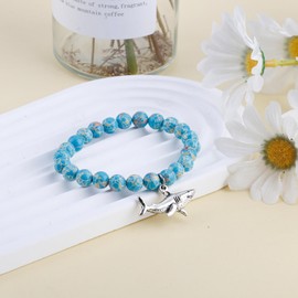 PARTNER Cute Shark Inspirational Birthday Gifts for Women Best Friends Unique Gifts Natural Stone Beaded Bracelets for Women Agate Beaded Jewelry with Meaningful Message Card For Shark Lover,Comes Packaged (A68)