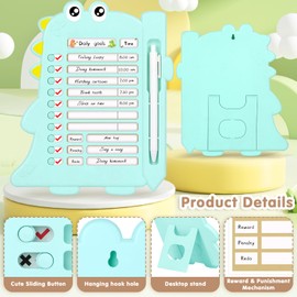 Wekuvo Checklist Board Plastic Dinosaur Task Board for Kids，Daily to Do List Planner Habit Tracker for Chore Chart，Homework，Study，Behavior (Blue)