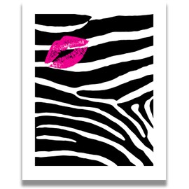 Govivo Hot Pink Zebra Print Home Decor - Bedroom Decor for Women - Glam Teen Girl Room Decor - Lips Decorations for Bathroom - Makeup Wall Art - Fashion Lip Decor - 8x10 unframed print