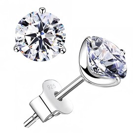 VEXXS Moissanite Stud Earrings for Men Women, 0.5-2ct 18K White Gold Plated S925 Sterling Silver Earrings, D Color VVS1 Round Brilliant Diamond Earrings Hypoallergenic Earrings Mens Jewelry Gift