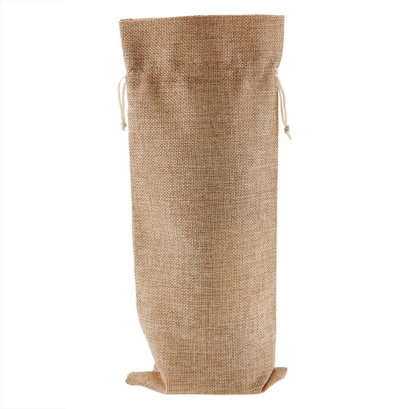 12pcs Simple Linen Fabric Wine Bag with Drawstring Champagne Decorative