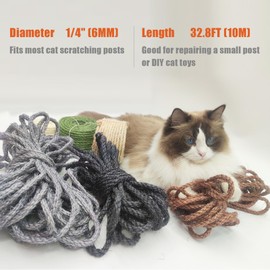 Natural Sisal Rope for Cat Scratcher, 1/4 Inch 32FT Sisal Rope for Cat Scratching Post Repair Replacement, Multi Color Cat Scratch Tree Rope Replacement, Cactus Green