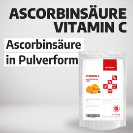 Ascorbic Acid Powder | 1000g | High Dose Vitamin C Powder | Vegan | No Fillers and Additives | Resealable 1000g Zip Bag Including Practical Measuring Spoon