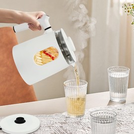 Stainless Steel Electric Water Kettles, 0.8L Multiple Functions Portable Mini Hot Water Boiler Heater w/Tea Steamer Mesh, 360° Rotating Base, 6 Functions, Anti-dry Burn, for Home Travel (Whtie)