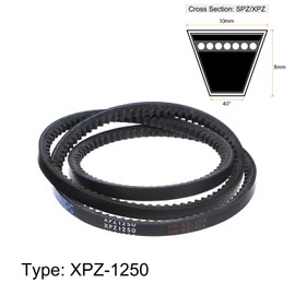 sourcing map XPZ-1250 V-Belts Drive Belt 1250mm Pitch Girth 10mm Width 8mm Height Rubber for Power Transmission